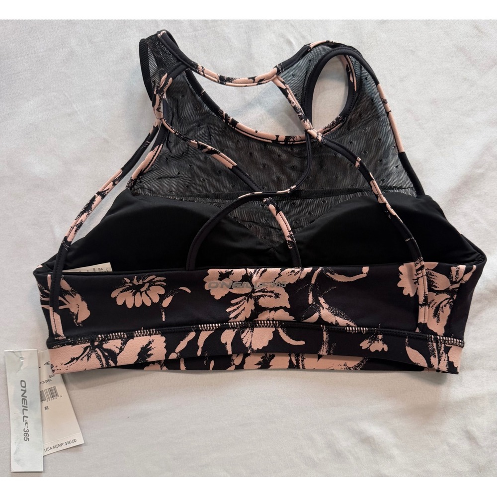 O'Neill Clara Sports Bra Black Pink Floral Mesh High Neck Medium SU7475003 NWT - Picture 5 of 6
